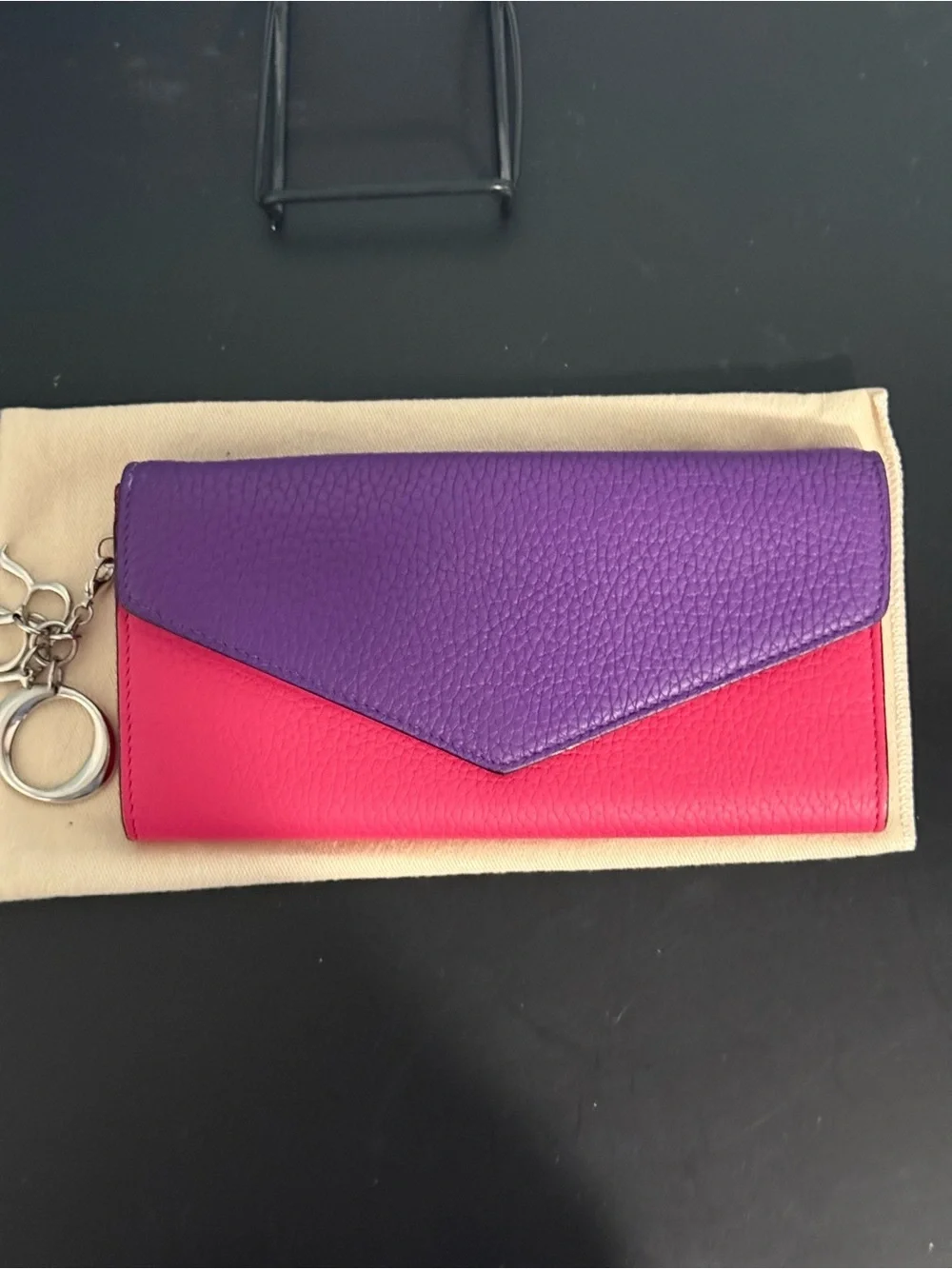 Dior Colorblock Purple & Pink Leather wallet with Dior Charm! Full inclusion!